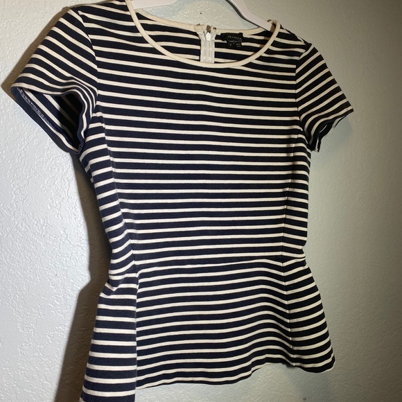 Theory Peplum Blouse Blue white Stripes  sz 0 - Picture 3 of 7